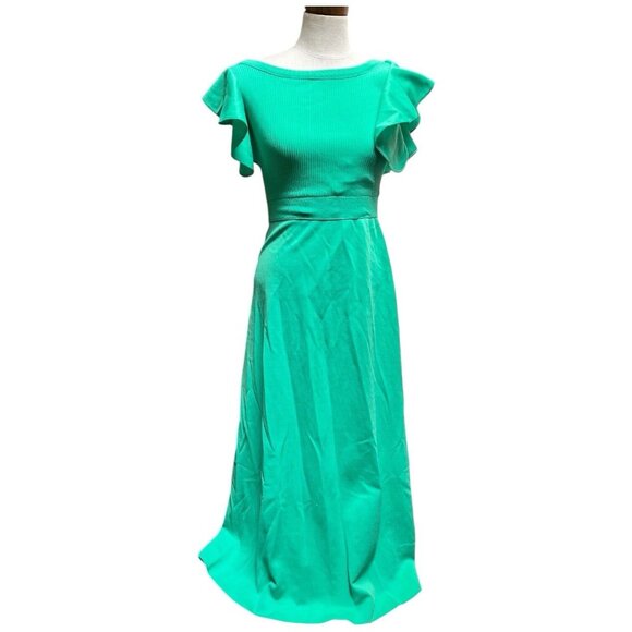 Vintage 1970s Giamo Knits High Quality Green Women's Maxi Dress Ruffle Top Small - Picture 1 of 10